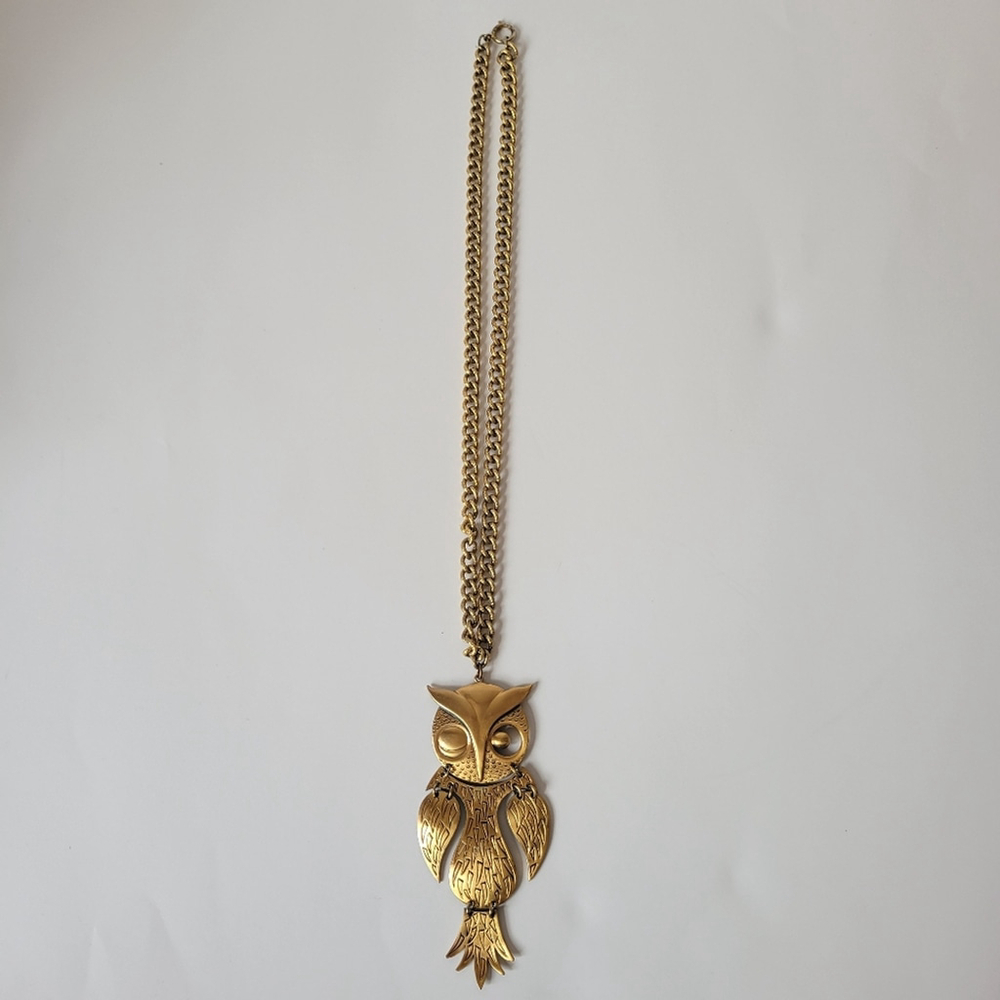 Tortolani Brass Hinged 5” Owl Necklace